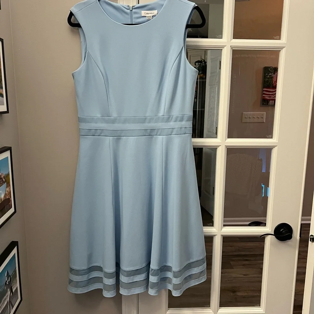 Gorgeous Calvin Klein powder blue fit and flare midi dress size 10 EUC - Picture 3 of 11